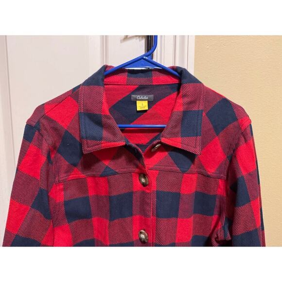 Cabela's Women's Flannel Buffalo Red Black Plaid Button Up Jacket Shirt Sz L - Picture 3 of 10